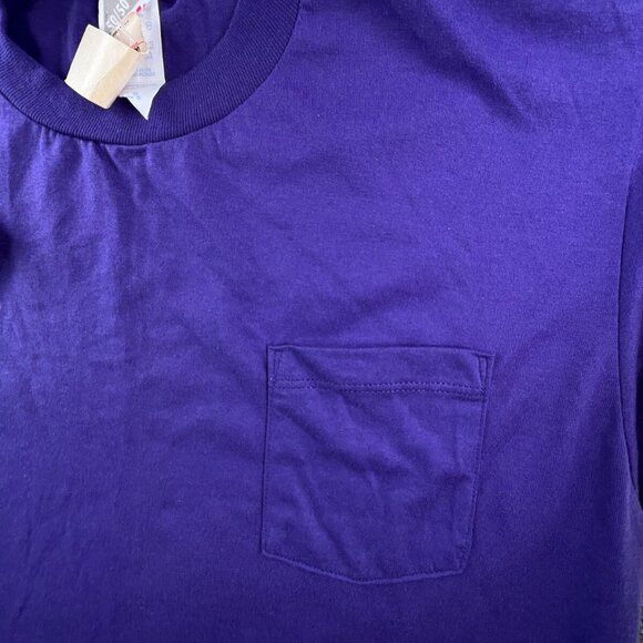 VTG Hanes 50/50 Blank Purple Short Sleeve USA Made Cut Tag Large 42-44 - Picture 6 of 11